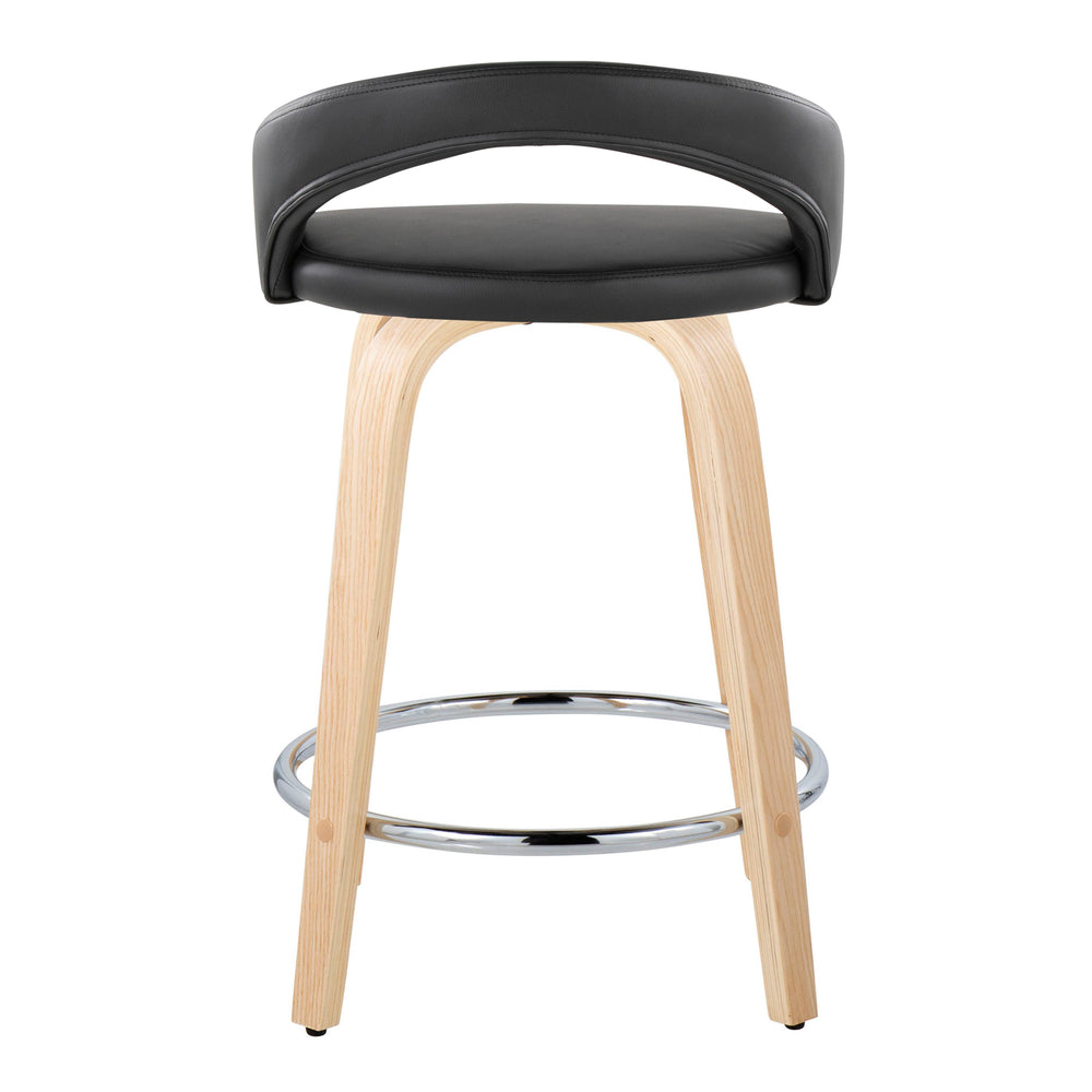 English Elm Fixed-height Swivel Counterstools Natural Wood Faux Leather Chrome Footrest Set B202S01755