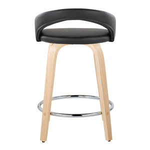English Elm Fixed-height Swivel Counterstools Natural Wood Faux Leather Chrome Footrest Set B202S01755