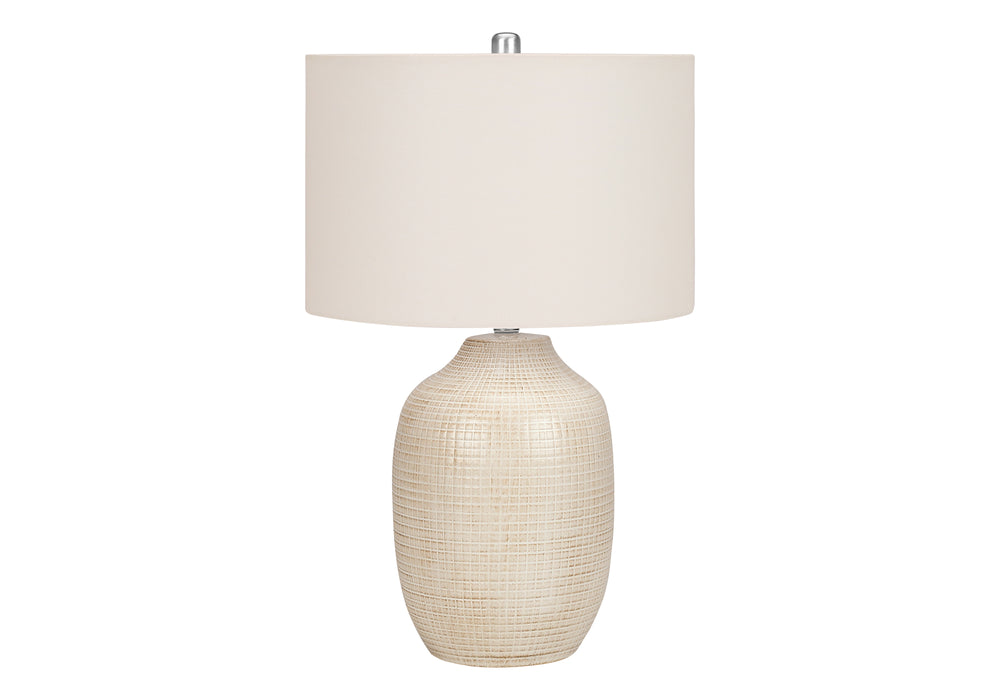 English Elm Lighting, Cream Ceramic 26" Table Lamp with Ivory Linen Drum Shade, Ginger Jar Style, 3-Way Dimmer, 5ft Cord B2710P220120