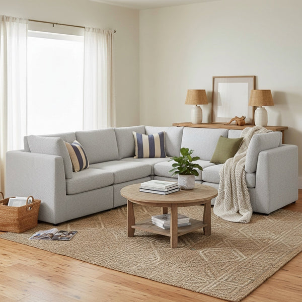 English Elm Chauncy Five Piece Modular Sectional Performance Fabric Living Room Seating Set Gray B050S00037