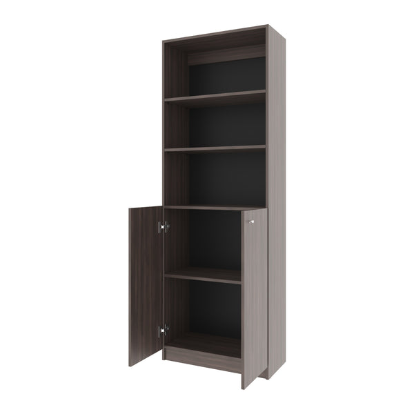 English Elm Stained Walnut 3-Tier Bookcase with 2 Doors — Rich Grain, Sturdy Wood Frame, Versatile Open & Closed Storage B062P323169