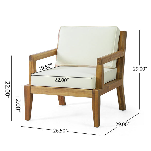 English Elm Christopher Knight Home® - Set of 2 Acacia Wood Patio Club Chairs with Water-Resistant Beige Cushions, Durable Teak Finish Seating 70787.00BGE-2