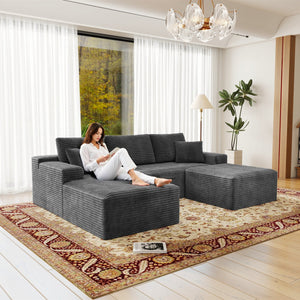 English Elm 104.3*70.8"Modular 104.3*70.8" Modular Sectional Sofa - Luxurious Corduroy Couch, No Assembly, 3-Piece Design For Versatile Style W3819S00017