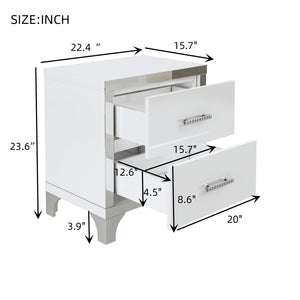 English Elm 3-Pieces Modern Dresser and Two Nightstands with Mirrored Trim, Metal Handles, Spacious Storage White 55.71 L x 19.29 W x 10.63 H N733S205355K