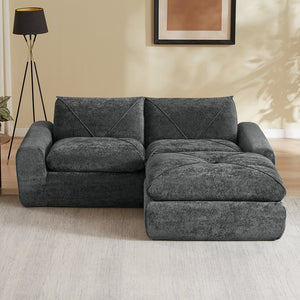 English Elm Modern Chenille Modular Sofa with Ottoman Thick Cushions for Living Room or Apartment Dark Gray W3396S00072