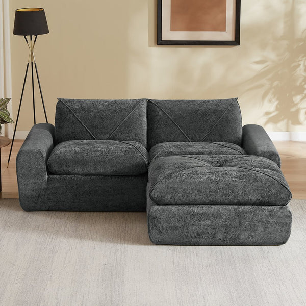 English Elm Modern Chenille Modular Sofa with Ottoman Thick Cushions for Living Room or Apartment Dark Gray W3396S00072