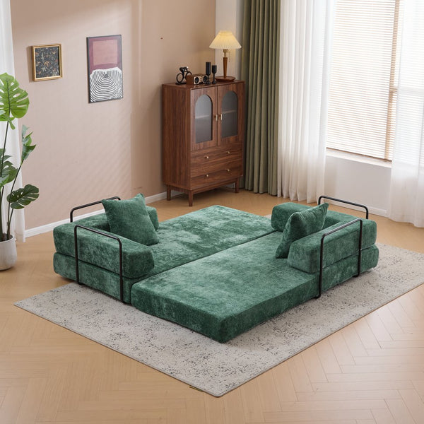 English Elm Floor Couch - Versatile Convertible Futon Sofa Bed With Pillow Back Support, Chenille Comfort & Style W3723P343693