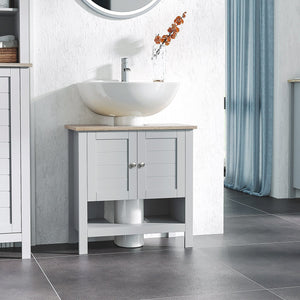 English Elm kleankin Pedestal Sink Storage Cabinet with Adjustable Shelf & Open Bottom, Gray MDF, 88lb Capacity, Space-Saving Design W2225P229558