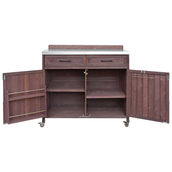 English Elm K&k Outdoor Modular Kitchen Island 2 Piece Fir Wood Stainless Steel Sink Station N707S000024Z