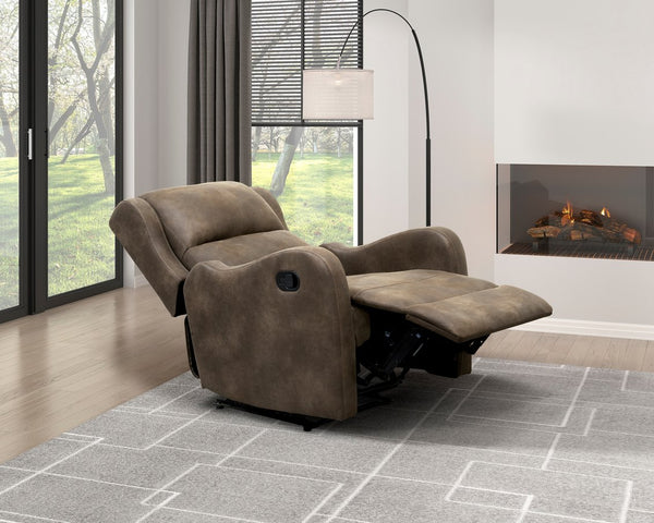 English Elm Microfiber Durant Brown Recliner Chair with Pull-Tab Recline, Polished Microfiber Upholstery, Cozy Seat B011P207534