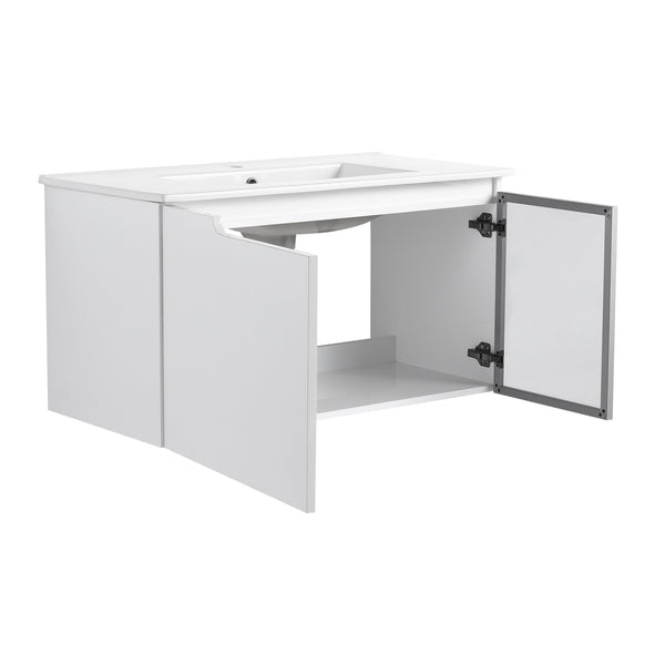 English Elm 36" Freestanding Bathroom Vanity Plywood Base Resin Sink Soft Close Storage W999S00525