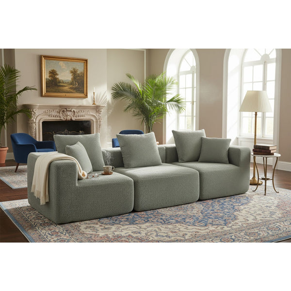 English Elm Modular Low Profile Sectional Sofa Plush Chenille Upholstery for Cozy Living Rooms Light Green W3326S00032