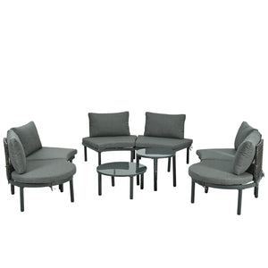 English Elm TOPMAX 8-Piece Patio Sofa Set with Modular Half-Moon Sectionals, Tempered Glass Tables, Cushioned Komfort Gray SP100029AAE