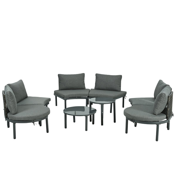 English Elm TOPMAX 8-Piece Patio Sofa Set with Modular Half-Moon Sectionals, Tempered Glass Tables, Cushioned Komfort Gray SP100029AAE