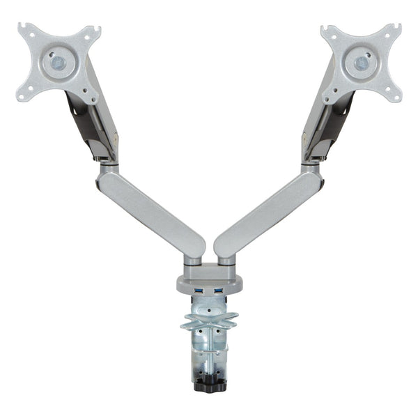 OSP Home Furnishings Double Monitor Arm Dual Setup with Gas Spring Articulation and Integrated Cable Management Silver A2MAD1730-SV