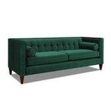 English Elm Jack 84" Modern Tuxedo Tufted Sofa, Evergreen Velvet