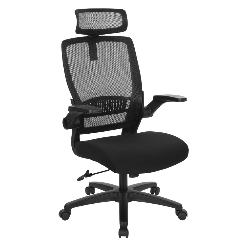 OSP Home Furnishings Mesh Back Ergonomic Manager Chair with Adjustable Headrest Lumbar Support for Home Office EM65151HR-3