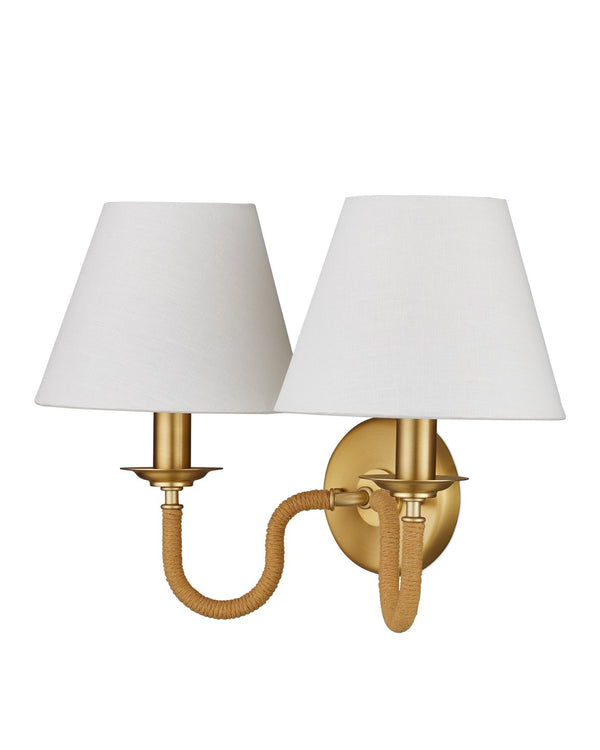 Currey & Company Adala Brass Wall Sconce - Elegant Traditional Design With Natural Rope Accents & Soft Linen Shades Gold Rope ,Metal 5000-0274-currey-company