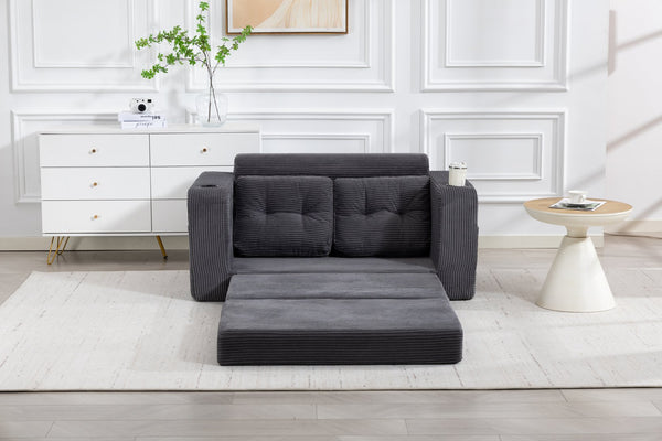 English Elm Convertible Floor Sofa Bed with Memory Foam and Ribbed Corduroy for Small Spaces Gray W395P438027