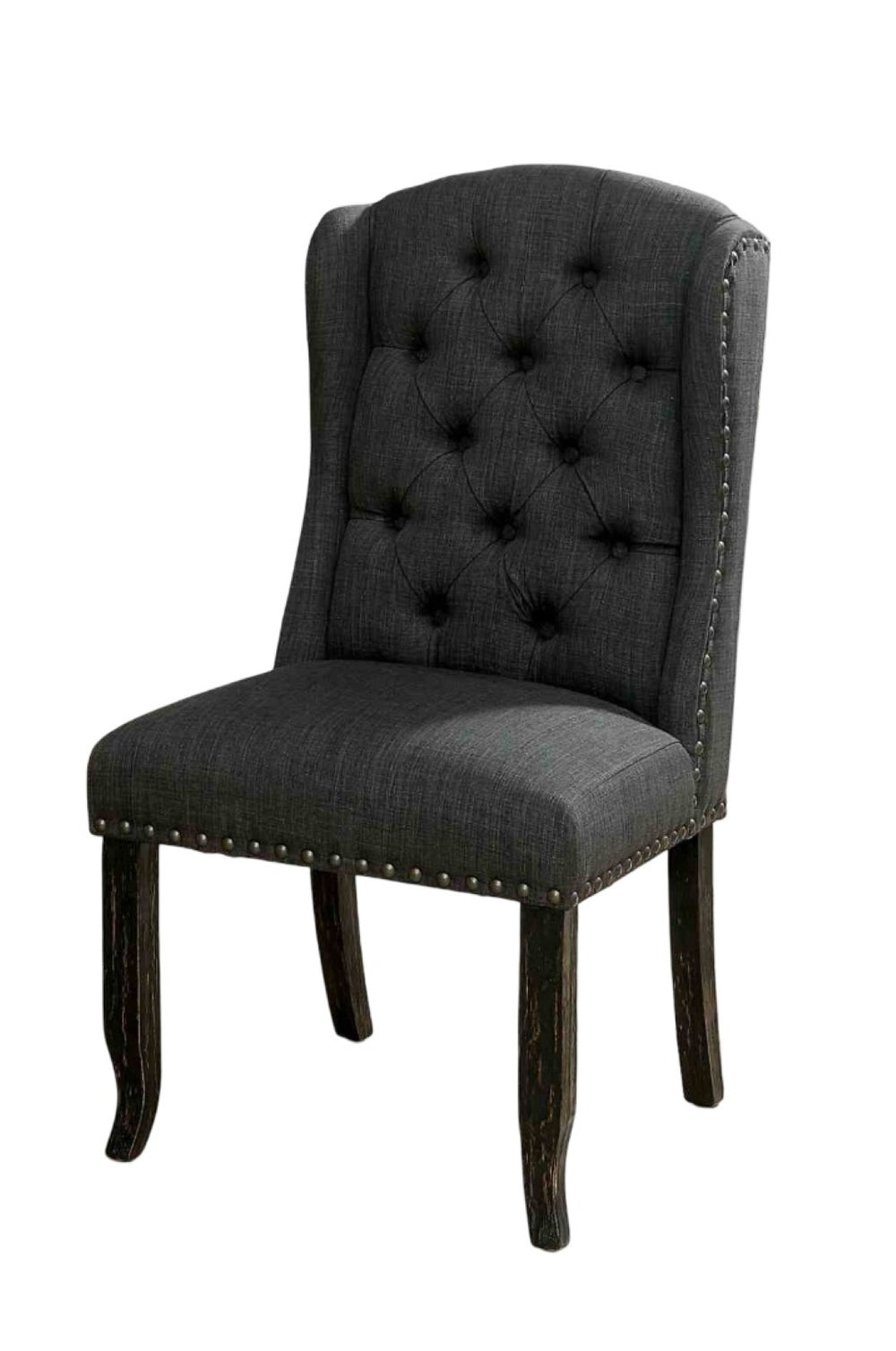 English Elm Rustic Wingback Side Chair Set - Button Tufted With Nailhead Trim, Antique Black & Gray Finish B2741P408898-GIGA