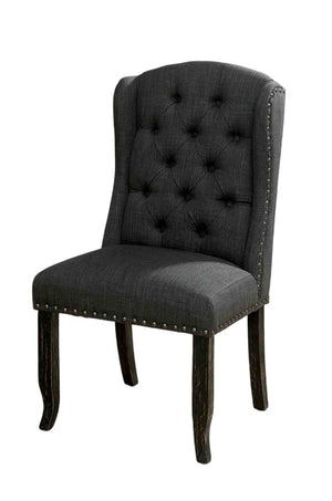 English Elm Rustic Wingback Side Chair Set - Button Tufted With Nailhead Trim, Antique Black & Gray Finish B2741P408898-GIGA