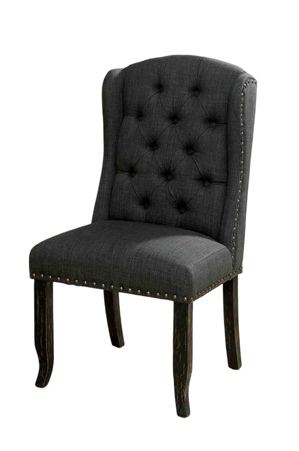 English Elm Rustic Wingback Side Chair Set - Button Tufted With Nailhead Trim, Antique Black & Gray Finish B2741P408898-GIGA