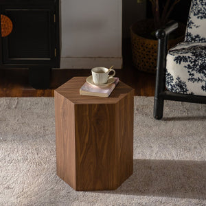 English Elm Hexagon Mdf End Table with Wood Grain Finish Fully Assembled for Small Living Spaces W3158P395506