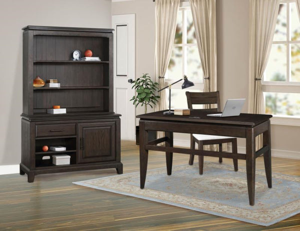 English Elm Chocolate Traditional Two-Shelf Bookcase Hutch with Solid Wood & MDF, Sturdy Storage Shelving Design Chocolate 48 L x 16 W x 48 H B2699P208301