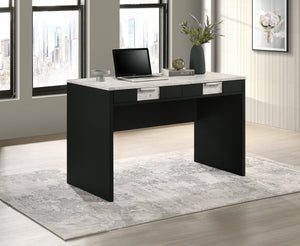 English Elm 1pc Modern Desk Elegance with Marble-Look Top and Sturdy Base, Spacious Workstation with Two Drawers for Organized Home Office Black,White 25.7 L x 51.1 W x 10.8 H B011P378476