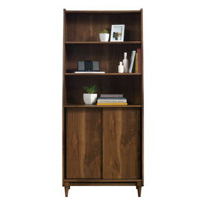 English Elm Wide Bookcase Brown Finish — 72" Engineered Wood Storage with Sliding Doors, 2 Fixed + 1 Adjustable Shelf, Durable Design B356P402663
