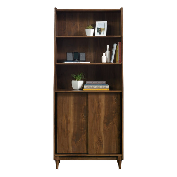 English Elm Wide Bookcase Brown Finish — 72" Engineered Wood Storage with Sliding Doors, 2 Fixed + 1 Adjustable Shelf, Durable Design B356P402663