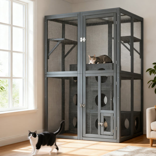 English Elm Catio Outdoor Cat Enclosure Modular Pine Wood Weatherproof Multi-level Feline Play Space N843MP104G