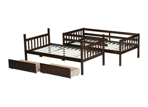 English Elm Twin Over Rubberwood Bunk Bed Convertible with Storage Drawers and Safety Rails W504S00298