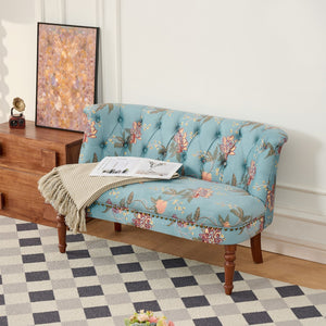 English Elm Sofa Accent Chair Button Tufted Floral Upholstery Botanical Print Vintage Bedroom Seat W3373P453376