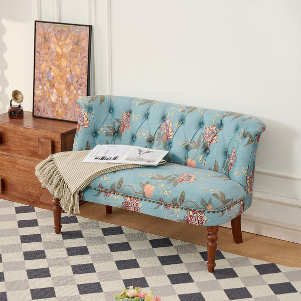 English Elm Sofa Accent Chair Button Tufted Floral Upholstery Botanical Print Vintage Bedroom Seat W3373P453376