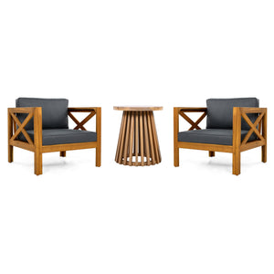 English Elm Christopher Knight Home® - Patio Conversation Set - Elegant Acacia Wood Chairs & Teak-Finish Side Table With Cushions, Outdoor Comfort N770P264304G_N770P313252L
