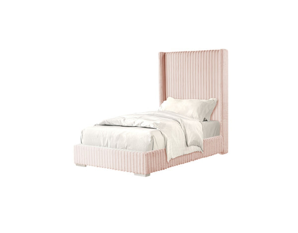 English Elm Pink Full Size Contemporary Bed with Fur Chenille Upholstery, Mattress-Ready, Wood Frame 59x84x68 Pink 65 L x 73.5 W x 6.5 H B2741P320870
