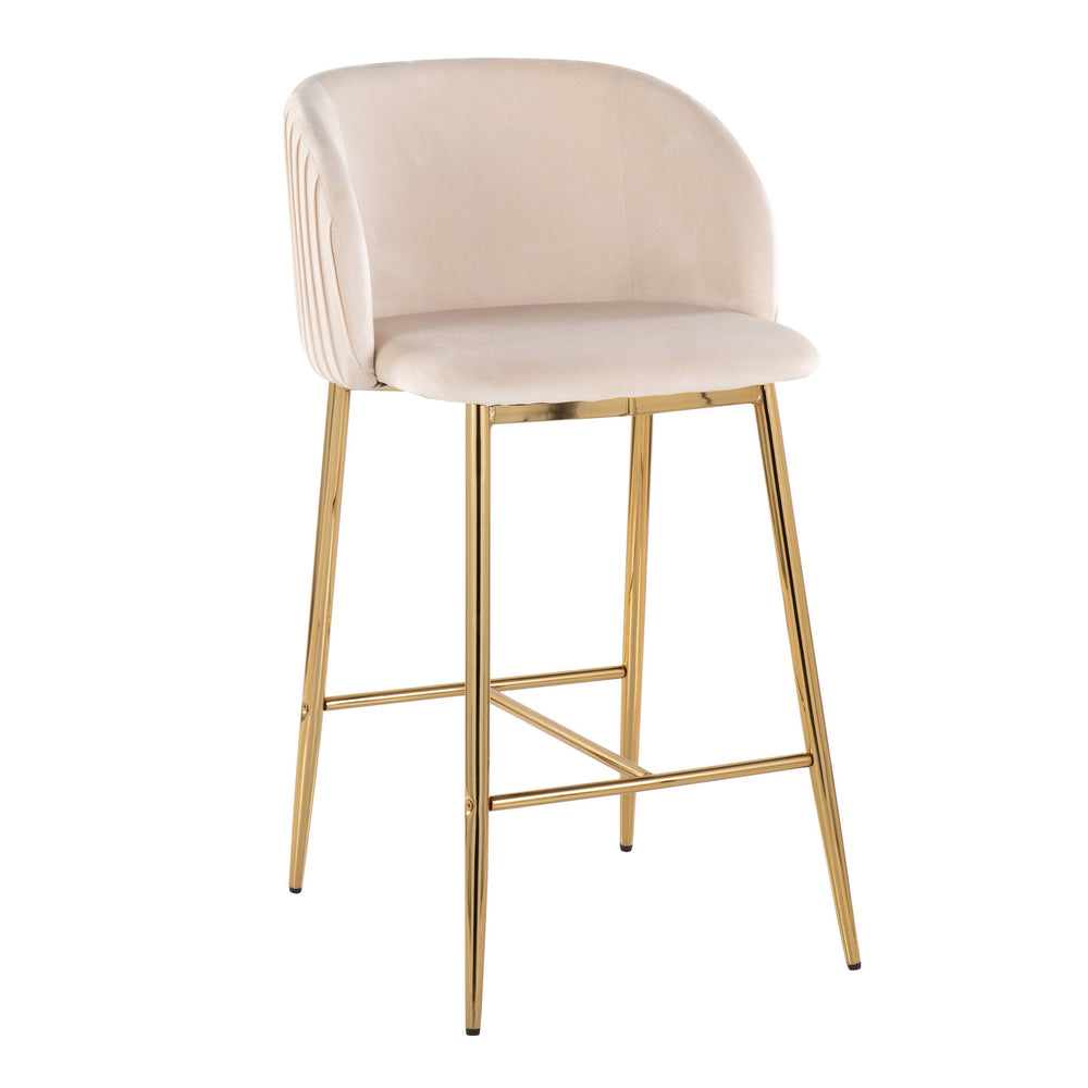 English Elm Fran Pleated Counter Stool Set Of 2 - Luxurious White Velvet & Gold Metal For Stylish Counter Seating B202S00273