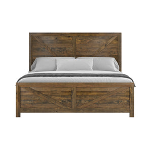 English Elm Wallace & Bay - Brown Rustic Upholstered King Bed with Sandstone Buff & Cream Accents, Easy-Care Wood Design Brown B361S00007