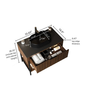 English Elm ZENO Black Ceramic Basin Vanity with Sintered Stone Top, Soft-Close Drawer, Open Shelf, 39.4" W2615S00067