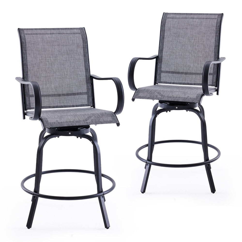 English Elm Patio Swivel Barstools Set of 2 Textilene Mesh Powder Coated Frame All Weather Seating Dark Gray T3623P437326