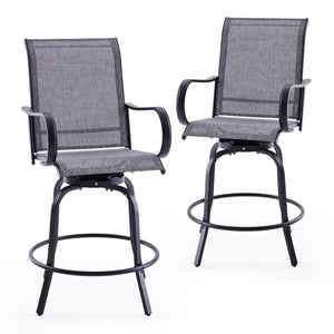 English Elm Patio Swivel Barstools Set of 2 Textilene Mesh Powder Coated Frame All Weather Seating Dark Gray T3623P437326