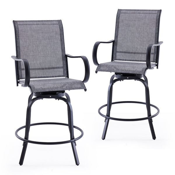 English Elm Patio Swivel Barstools Set of 2 Textilene Mesh Powder Coated Frame All Weather Seating Dark Gray T3623P437326