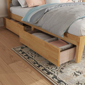 English Elm Full Full Size Bed with Rattan Headboard and Two Underbed Storage Drawers, Rubberwood Slat Support White Oak W504P269606