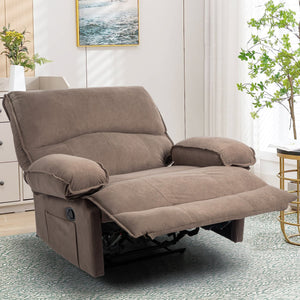 English Elm Oversized Velvet Push-Back Recliner Chair Sofa with Massage Pillow, Super Soft Fleece Comfort and Easy Assembly Brown W1403S00004