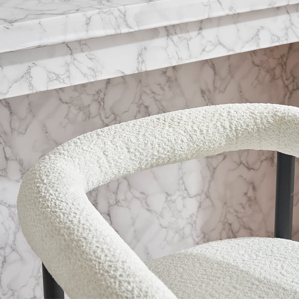 English Elm Modern Upholstered Bar Stools with Boucle Fabric and Armrests, Sturdy Metal Frame, Ergonomic Comfort White W1901P264274