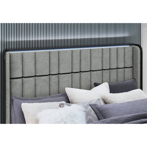 English Elm Isaiah Ultra Soft Grey Bed with 50" Motorized TV Lift, Built-In Audio and Footboard Media Hub Queen LED, Speakers, Fireplace B201S00406