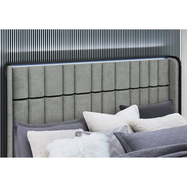 English Elm Isaiah Ultra Soft Grey Bed with 50" Motorized TV Lift, Built-In Audio and Footboard Media Hub Queen LED, Speakers, Fireplace B201S00406