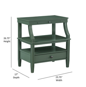 English Elm Newland Vintage Green Storage Nightstand with Drawer, Pull-Out Tray, Fluted Legs & Ample Shelf Space B050P376940