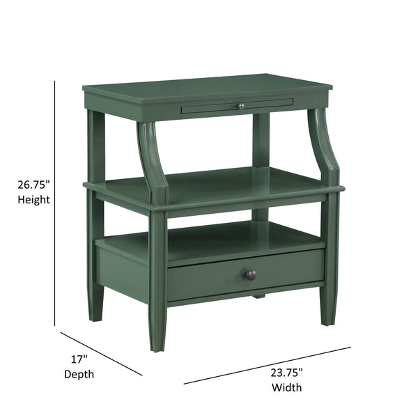 English Elm Newland Vintage Green Storage Nightstand with Drawer, Pull-Out Tray, Fluted Legs & Ample Shelf Space B050P376940